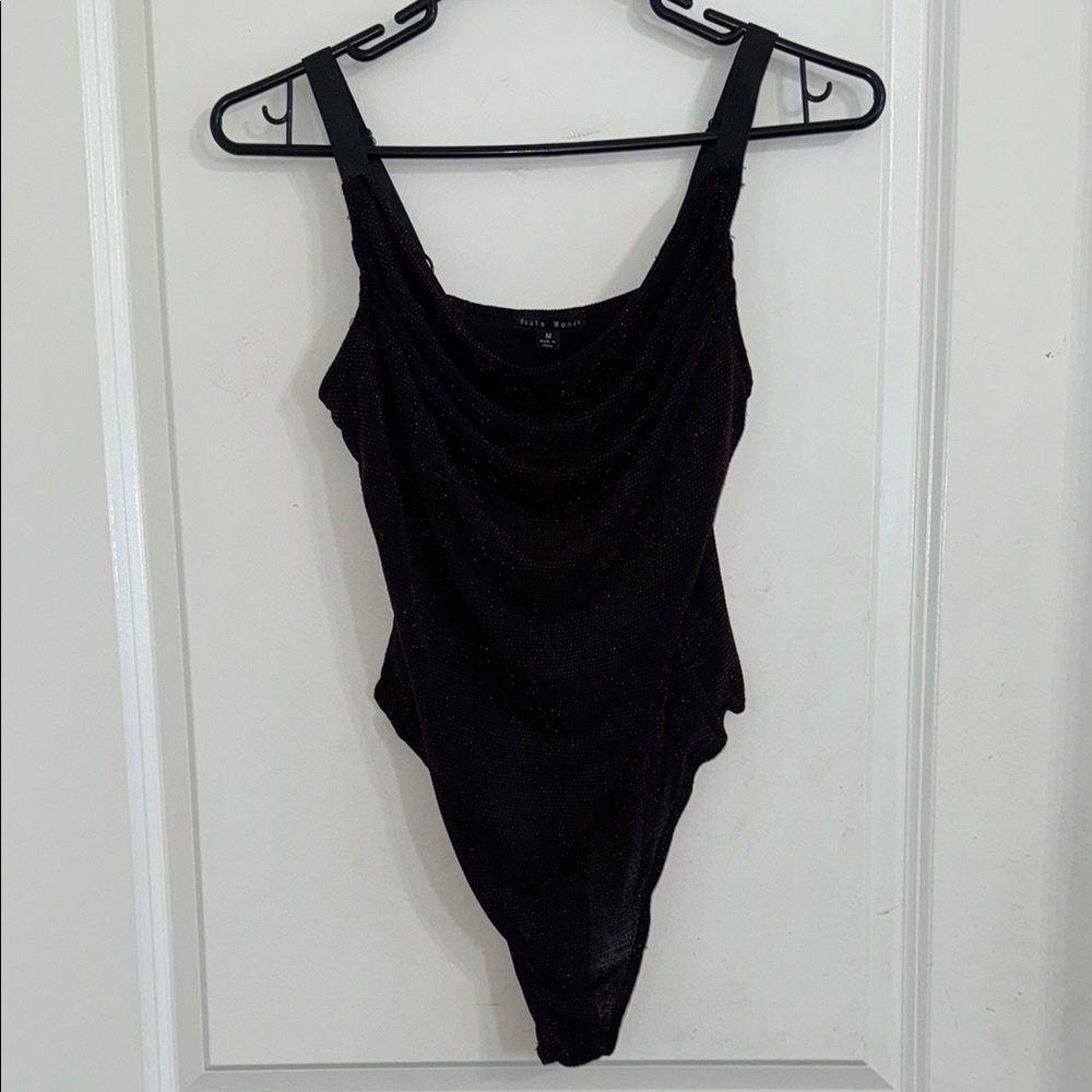Haute Monde Black Asymmetrical Bodysuit